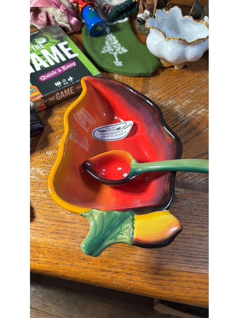Clay Art La Mesa chili pepper salsa bowl with a matching spoon.